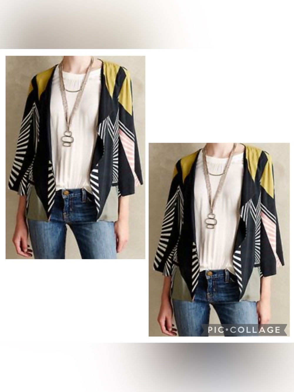 COREY LYNN CALTER Women’s Black Multi GEO KIMONO BLAZER Open Front Size Medium.